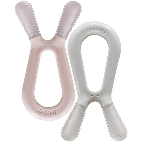 Baby Molar Teether | ZoLi Bunny Baby Teething Toy, Gum Massaging Molar Gums Relief, Easy to Hold and chew, BPA, Phthalate, and Toxin Free teether, Blush Pink + ash Grey (Pack of 2)