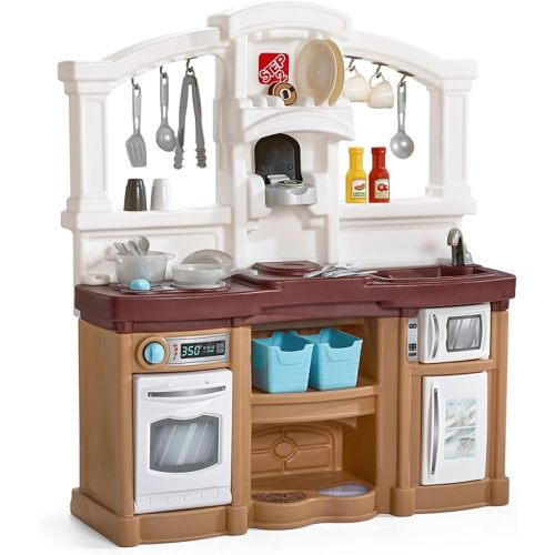 Step2 Fun with Friends Kids Kitchen Playset, Indoor/Outdoor Kitchenette, Interactive Play with Lights and Sounds, Durable Plastic, Includes 25 Piece Toy Accessories, Toddlers 2+ Years Old, Tan