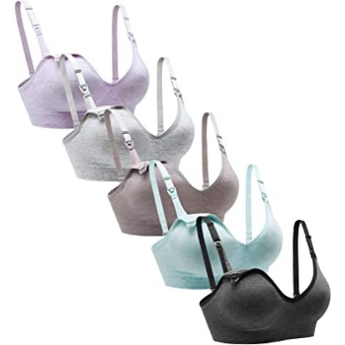 Suekaphin Nursing Bra 5pack Wireless Deep V Neck Maternity Nursing Bra Bralette Sleeping Breastfeeding with Extra Extenders