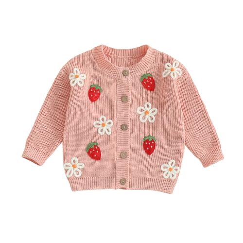 Newborn Infant Toddler Baby Girl Sweater Button Down Cardigan Long Sleeve Embroidery Strawberry Fall Winter Knitwear
