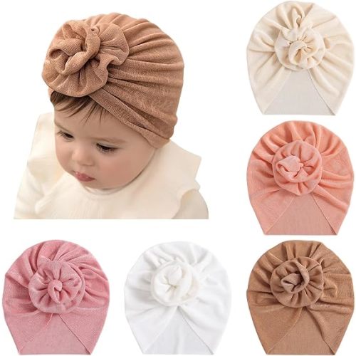 DRESHOW BQUBO 5 Pieces Soft Newborn Baby Turban Nursery Hospital Bow Hats Baby Infant Beanie Toddler Cap for Baby Girls