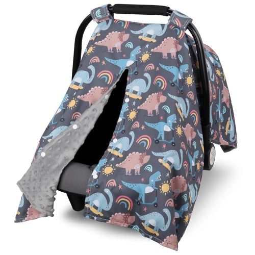Metplus 2 in 1 Dinosaur Baby Car Seat Cover, Car Seat Canopy for Babies, Mom Multiuse Nursing Cover, Minky Baby Carrier Covers, Newborn Boy Girl, Peekaboo Opening