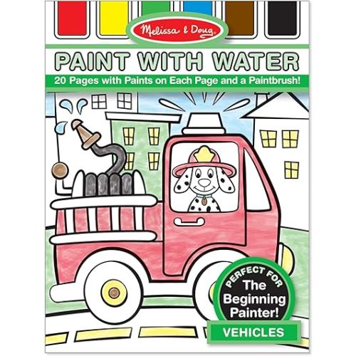 Melissa & Doug Paint With Water - Vehicles, 20 Perforated Pages With Spillproof Palettes