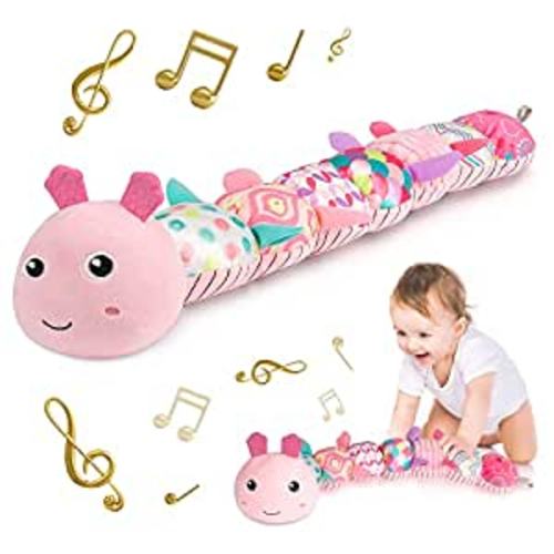 Amazon.com: Sumobaby Infant Baby Musical Stuffed Animal Activity Soft Toys with Multi-Sensory Crinkle, Rattle and Textures, for Tummy Time Newborn 0-3-6-12 Months Girls, Caterpillar, Pink : Toys & Games