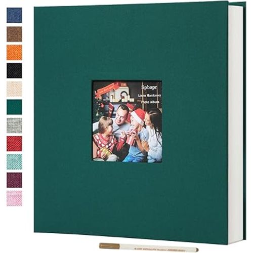 Spbapr Large Photo Album Self Adhesive 3x5 4x6 5x7 8x10 Pictures Magnetic Scrapbook Linen Cover DIY Album with A Metal Pen 11"x10.6"40pages
