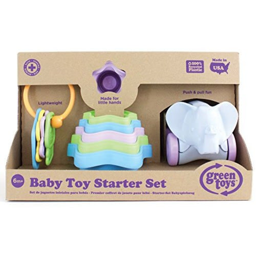 Green Toys Baby Toy Starter Set (First Keys, Stacking Cups, Elephant)