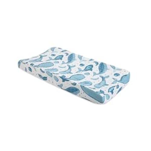 Crane Baby Quilted Changing Pad Cover with Animal Print, Breathable Cotton Sateen, Fits Standard 16”X32” Pads, Ocean Whale Blue