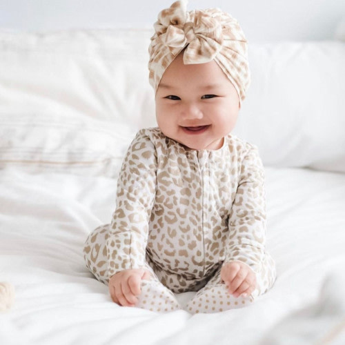 Bunny Knots Headwrap - Cream Leopard, Newborn