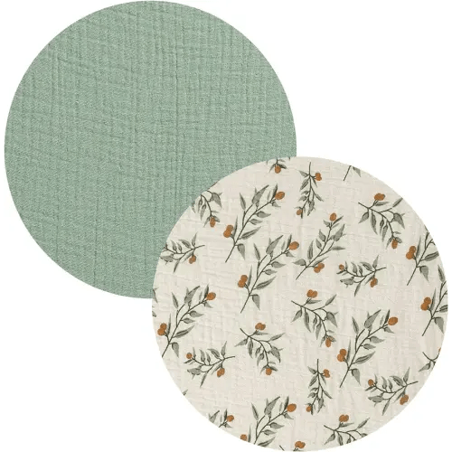 Muslin Bassinet Sheet Compatible with Fisher-Price On-The-Go Baby Dome, 2 Pack Cotton Stylish Boho Fitted Bassinet Sheets Super Soft for Baby Roman Green & Botanical Leaf