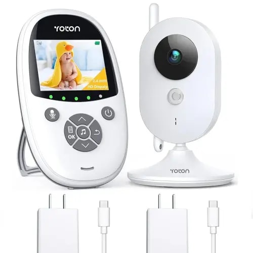 YOTON Baby Camera Monitor, Baby Monitor with Camera Night Vision, No WiFi, 1.8m USB-C Charging Cable, 2.4" Screen, 2-Way Talk, Feeding Reminder Temperature Sensor and 8 Lullabies