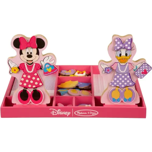 Melissa & Doug Disney Minnie Mouse and Daisy Duck Magnetic Dress-Up Wooden Doll Pretend Play Set (40+ pcs) Minnie Mouse Toys, Disney Dress Up Dolls for Preschoolers and Kids Ages 3+