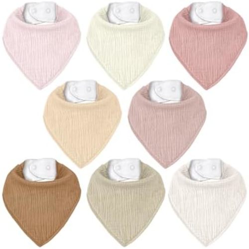 Muslin Baby Bibs 8 Pack, Baby Bandana Drool Bib for Drooling and Teething, Cotton Soft Absorbent for Girls Boys