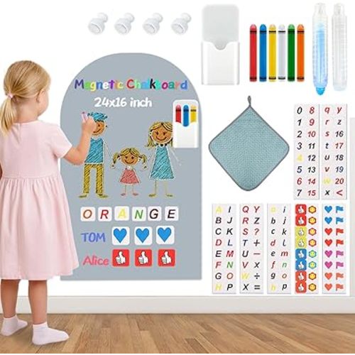 Arch Magnetic Chalkboard Wall Decal for Kids,Upgraded Thickened Magnetic Chalkboard for Wall,Suitable for Home Decoration Wallpaper and Children's Game Room,School (Grey, 24x16 Inch)