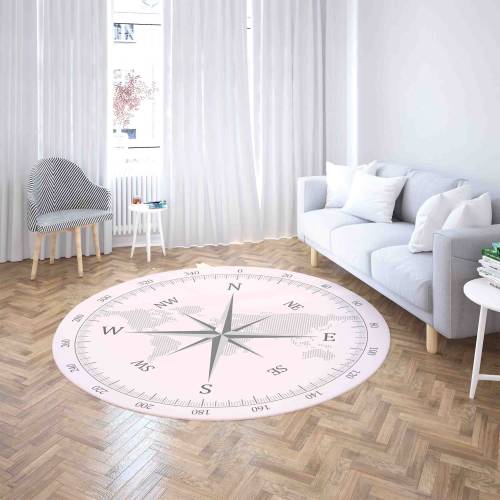 Compass World Map Carpet Rug, North West South East Area Mat, Home Decor Nursery Kids Room Mat, Round Bath Mat, Circle Kitchen Floor Mat