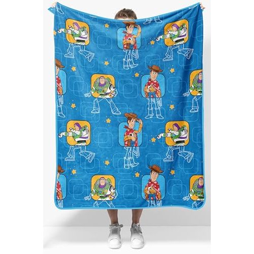 Jay Franco Kids Plush Throw Blanket – Soft & Cozy Fleece Throw for Bedroom & Couch Décor, Official Licensed Product, Blue - Toy Story, 40x50 - Travel Blanket