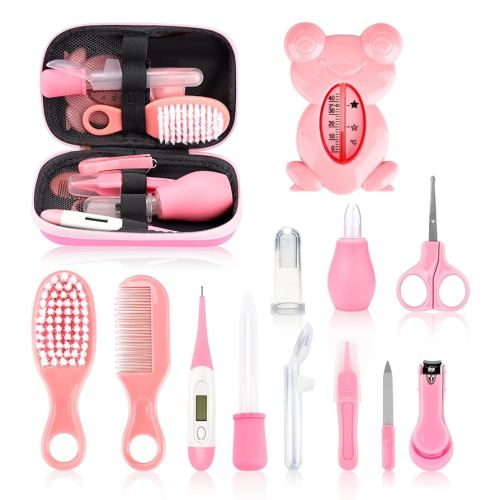 Baby Grooming and Healthcare Kit, Infant Safety Care Set with Hair Brush Comb Nail Clipper Nasal Aspirator,Baby Essentials Kit for Newborn Girls Boys (13 in 1, Pink)