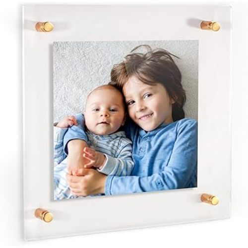 ArtToFrames Floating Acrylic Frame for Pictures Up to 24x24 inches (Full Frame is 28x28) with Gold Standoff Wall Mount Hardware, Acrylic-109-24x24-81