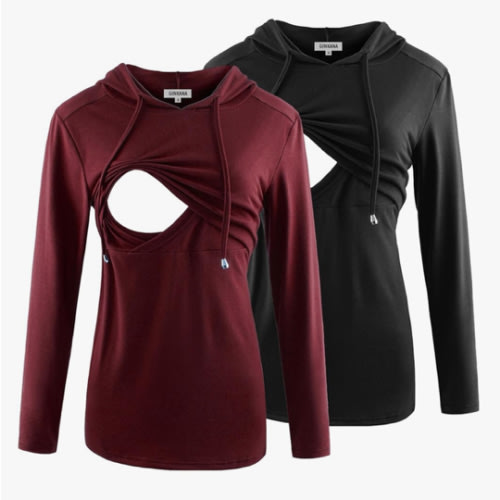 GINKANA Women's Nursing Hoodie Sweatshirt Long Sleeves Breastfeeding Maternity Tops Casual Clothes