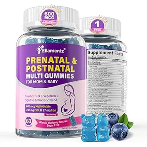 Prenatal Vitamins for Women with Methylfolate, Vegan Omega-3 DHA, Organic Food Blend, Probiotics, Iron, Vitamin D3 B6 B12, Choline, Sugar Free Multivitamin for Women During & Post Pregnancy, 60 Cts