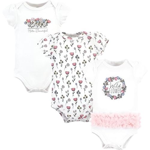 Hudson Baby baby-girls Cotton Bodysuits 3-pack