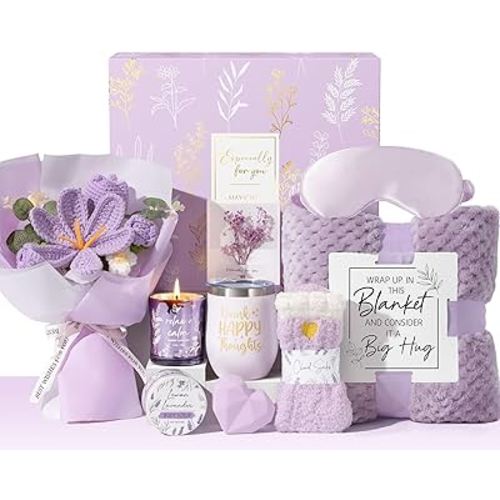 Valentine's Day Birthday Gifts for Women Self Care Package Get Well Soon Gift Baskets, Thinking of You Sympathy Spa Gift Set w/ Crochet Flower Bouquet, Unique Gifts for Women Her Wife Girlfriend Mom