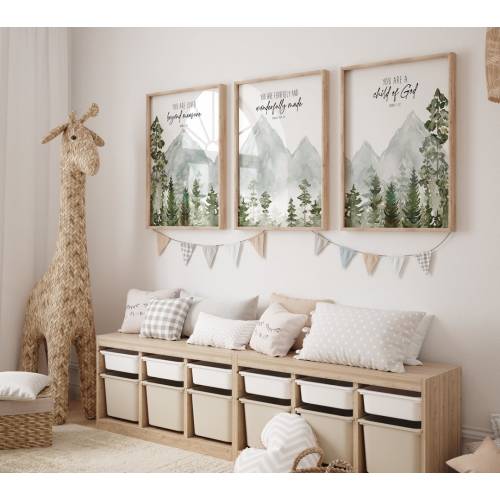 Mountain Nursery Decor, Forest Wall Art, Woodland Nursery, Forest nursery Art, Christian Nursery Decor, Scripture Wall Art, Bible Verse Art