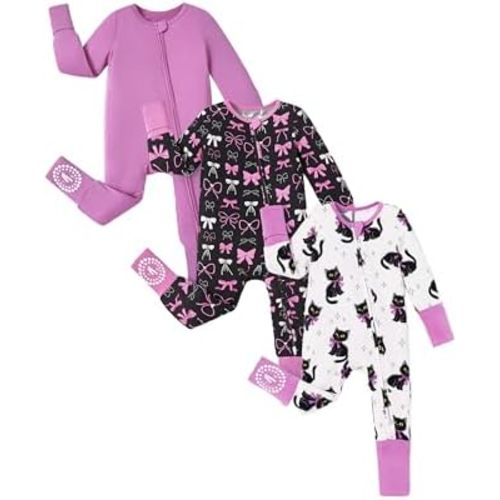 PATPAT Baby Boys Girls Bamboo Viscose Footies 3-Pack, NB-2T
