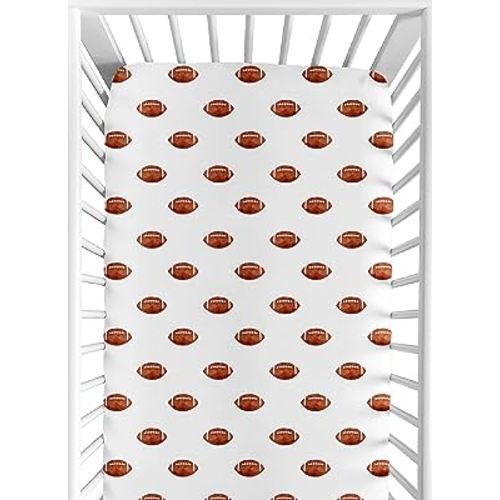 Sweet Jojo Designs Fitted Baby Crib Sheets (Football) for Boys, Infant Nursery, Toddler Room - Standard Size (Brown & White Sports Balls for The Classic, Watercolor, Vintage Sport Theme Collection)