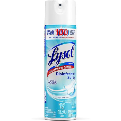Lysol Disinfectant Spray, Household Essential Cleaning Supplies, Multi-Purpose Room Spray, Antibacterial Sanitizer Spray, Upholstery Deodorizer, Home and Bathroom, Crisp Linen,19 Fl Oz