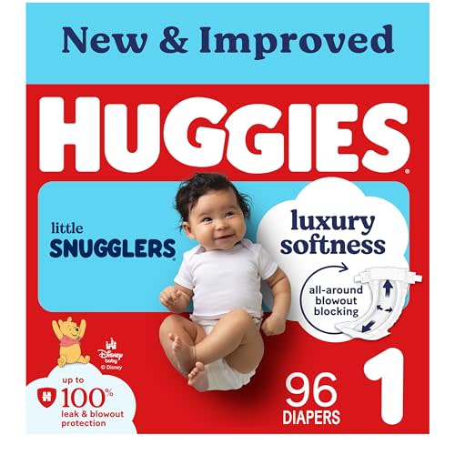 HUGGIES Little Snugglers Baby Diapers, White, No Flavor, Size 1, 96 Count