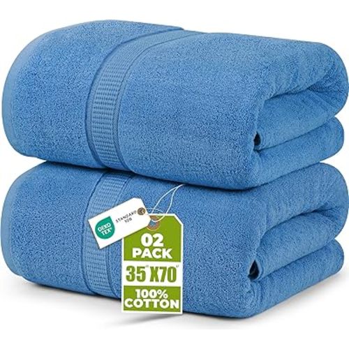 Utopia Towels Luxurious Jumbo Bath Sheet 2 Piece, 600 GSM, 35 by 70 Inches, 100% Ring Spun Cotton, Highly Absorbent and Quick Dry Extra Large Bath Towel, Super Soft Towel, Electric Blue