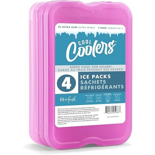 Cool Coolers by Fit & Fresh XL Slim Ice Packs, Quick Freeze Reusable Ice Packs for Lunch Boxes & Coolers, Long-Lasting, Space Saving Cooler Ice Packs