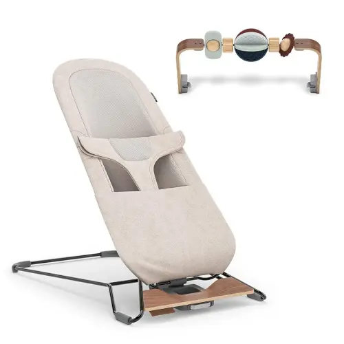 UPPAbaby Mira Bouncer Bundle, includes Mira 2-in-1 Bouncer and Wonder Wheel Toy Bar, Seat Grows with Your Baby, Folds Flat, Sensory Entertainment – Charlie (Sand Mélange)