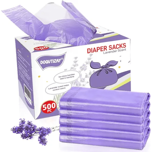 Baby Disposable Diaper Bags Easy-To-Tie Tabs Diaper Sacks with Lavender Scented Diaper Disposal or Pet Waste Bags (500 Count)