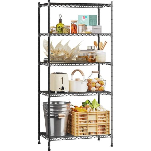 5 Tier Storage Shelves 1010LBS Wire Shelving Unit Adjustable Metal Shelving Pantry Shelves Sturdy Steel Commercial Shelf for Kitchen Pantry Closet Laundry School,13.6" D x 21.5" W x 59.4" H