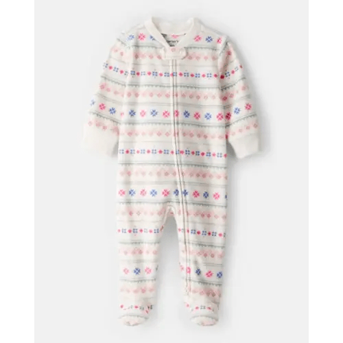 Baby Girl Fair Isle Fleece Long-Sleeve Loose Fit Sleep & Play Pajamas | Carter's