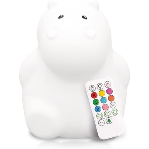 LumiPets Honey the Hippo Silicone Night Light for Kids | Squishy Lamp with Tap & Remote Control | Rechargeable, 9 Color Changing Animal Night Light for Boys & Girls | Portable Nightlight With USB Cord