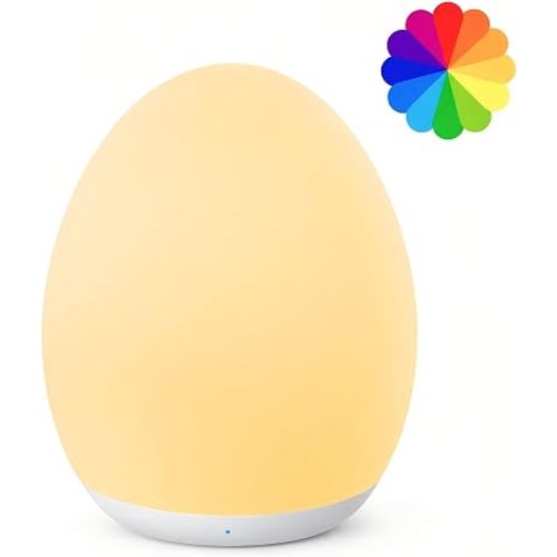 Egg Light, 7 RGB Colors, Dimmable Touch Control Night Light for Kids, White
