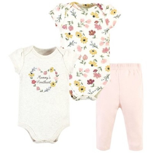 Hudson Baby Infant Girl Cotton Bodysuit and Pant Set, Soft Painted Floral Short-Sleeve, 0-3 Months