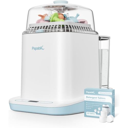 Papablic Baby Bottle Washer Sterilizer and Dryer, 4-in-1 Bottle Washer Sanitizer for Bottles, Pump Parts, & Baby Essentials - Quick & Clean with 60 Detergent Tablets