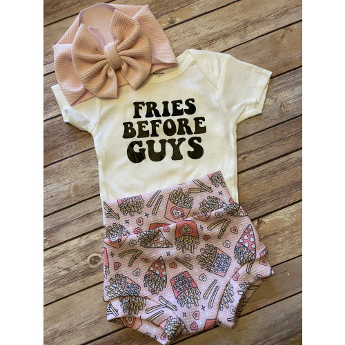 New** Baby Girl Soft Knit Bummies and Bow Set - FRIES BEFORE GUYS