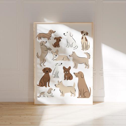Neutral Puppy Print: Minimalist Boho Dog Art for Nursery (Digital Download)