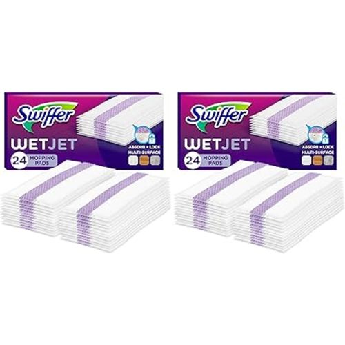 Swiffer WetJet Hardwood Floor Cleaner Spray Mop Pad Refill, Bathroom Cleaning Supplies, Hardwood Floor Cleaner, Multi Surface, 24 Count (Pack of 2)