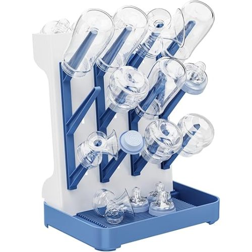 Baby Bottle Drying Rack,Baby Bottle Organizer for Countertop,Bottle Holder for Baby- Space Saving Standing Drying Rack for Baby Bottles and Pump Part Cleaning (Blue)