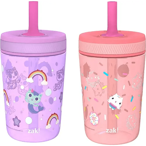 Zak Designs Gabby's Dollhouse Kelso Toddler Cups For Travel or At Home, 15oz 2-Pack Durable Plastic Sippy Cups With Leak-Proof Design is Perfect For Kids Cakey Cat, Mercat