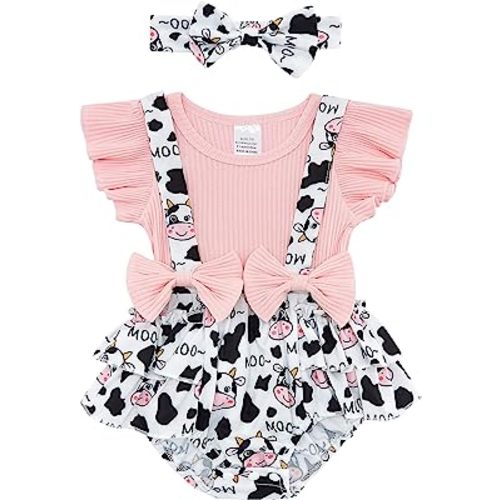 UNICOMIDEA Baby Girls Clothes 0-18 Months Outfits Ruffle Sleeve Newborn Onesie Romper With Headband