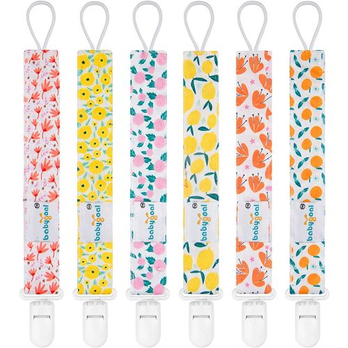 babygoal Floral Pacifier Clips, 6 Pack Binky Paci Holder Clips Leashes Fits for Most Pacifiers and Binkies 6PS14