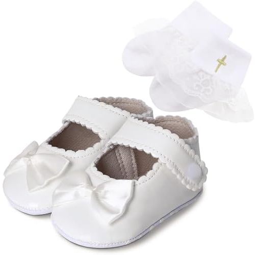 AGJ Baby Girls Baptism Shoes Toddler Bowknot Mary Jane Shoes
