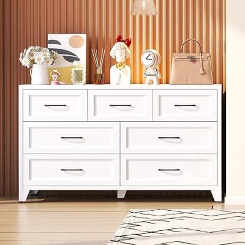 White Dresser for Bedroom, Dressers & Chests of Drawers, TV Stands with 7 Drawers, Metal Dressers, Storage Cabinet for Closet, Hallway, Entryway, Farmhouse