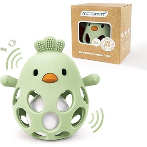 MCGMITT Baby Teething Toys for 3-6 Months, Easy Grasp Silicone Infant Rattle Teether Toy for 0-12 Months, BPA-Free Food Grade Baby Montessori Sensory Toys, Soft Infant Chew Toys for Teething Relief